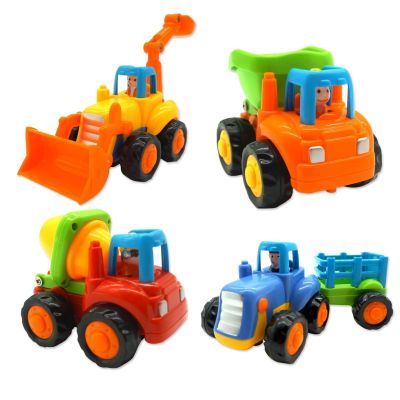 Friction Powered Cars, Push and Go Toy Trucks Construction Vehicles Toys Set for 1-3 Year Old Baby Toddlers