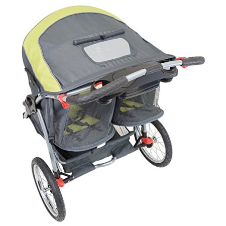 Baby Trend Expedition Double has one canopy for two seats (cheap stroller for running for two kids)