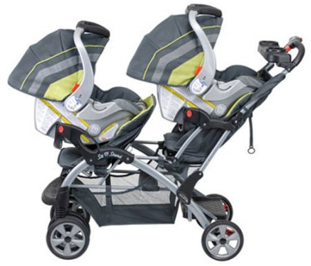 Baby Trend Sit N Stand Double with two infant car seats Baby Trend Sit N Stand Double Stroller with two infant car seats