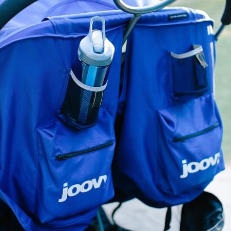 Joovy Scooter X2 has useful storage pockets and beverage holders on the back of each seat