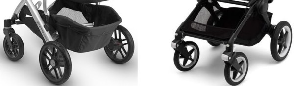 UPPAbaby VISTA vs Bugaboo Fox - so sánh bánh xe và giỏ lưu trữ