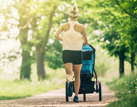 Walking and running with stroller with toddler and preschooler