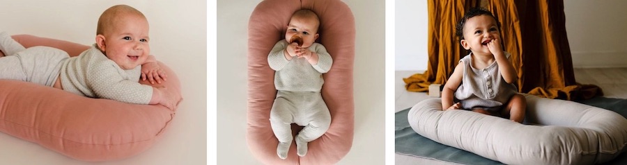 Snuggle Me Organic can be used for various activities like tummy time, overhead play, seated play